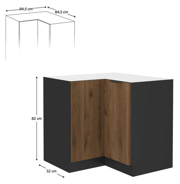 Alsó sarokszekrény, okapi dió/fekete, MENZO 90x90 DN 2F BB