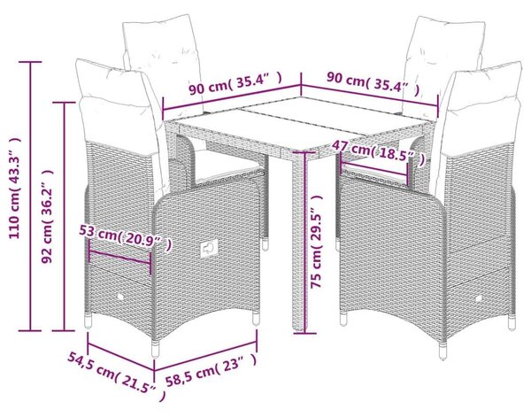VidaXL Polyrattan Kerti Bútor - 5 részes szett