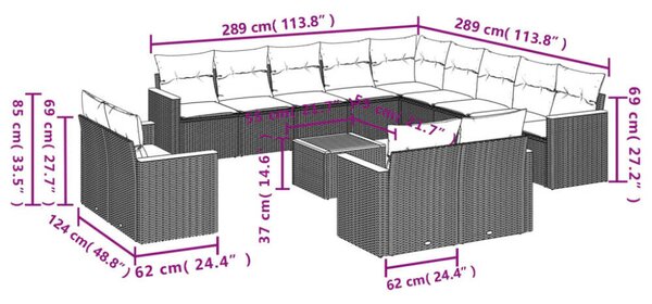 VidaXL 14 részes bézs polyrattan kerti ülőgarnitúra párnával