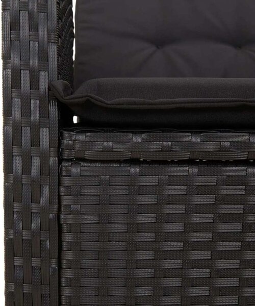 VidaXL 3 részes fekete polyrattan kerti étkezőgarnitúra párnákkal