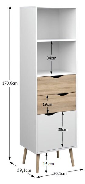 Vitrines szekrény, tölgy sonoma/fehér, OSLO 75382