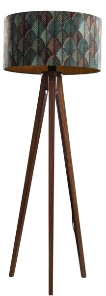 Diófa állólámpa bársony lámpabúrával, levélmintás, 50 cm - Tripod Classic