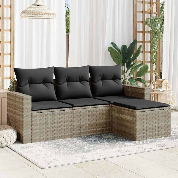 VidaXL Polyrattan Kerti Ülőgarnitúra - 4 részes - Világosszürke