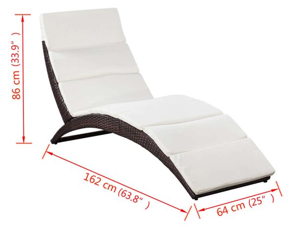 VidaXL Napozóágy - Barna Polyrattan - Összecsukható - 162cm