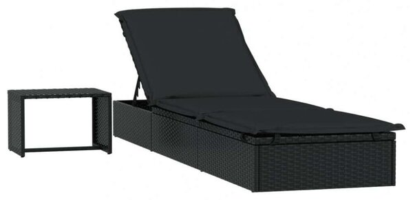 VidaXL fekete polyrattan napágy asztallal