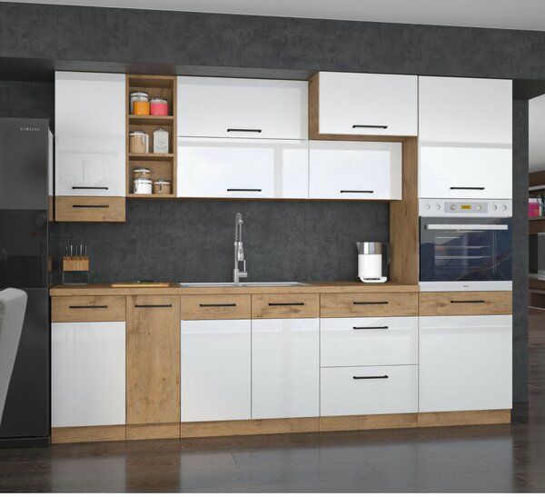 Felső szekrény, lancelot tölgy / fehér extra magas fényű HG, VEGA 60 GU-72 2F