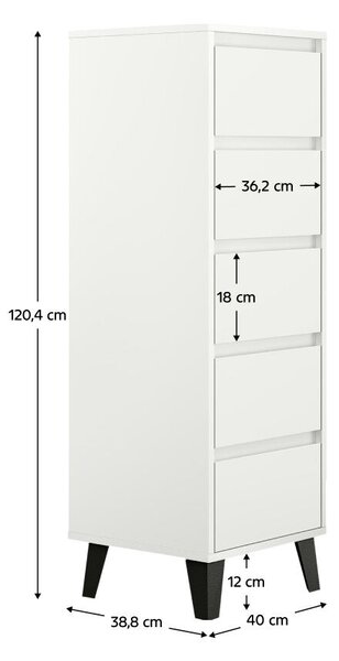 Komód, fehér, BOGAN 5S40