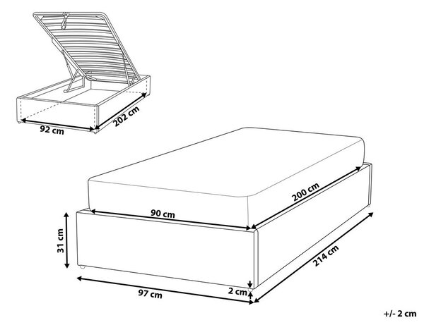 Ágyneműtartós ágy fejtámla nélkül DINAN Buklé Tópszín 90 x 200 cm