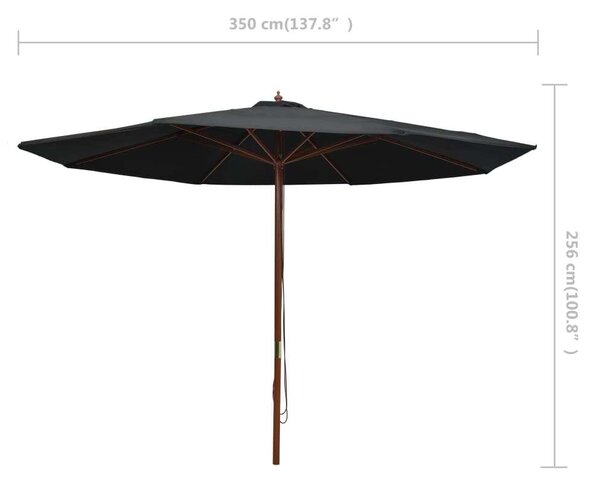 VidaXL Kültéri Napernyő - Fekete - 350 cm
