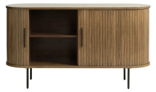 Barna alacsony komód tolóajtóval, tölgyfa dekorral 140x76 cm Nola – Unique Furniture
