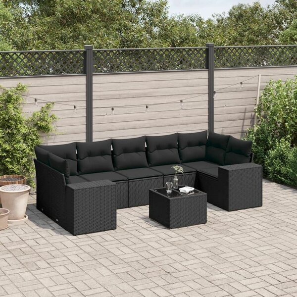 VidaXL Polyrattan Kerti Ülőgarnitúra - 8 részes - Fekete