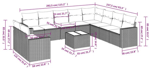 VidaXL Polyrattan Kerti Ülőgarnitúra - 11 részes - Bézs