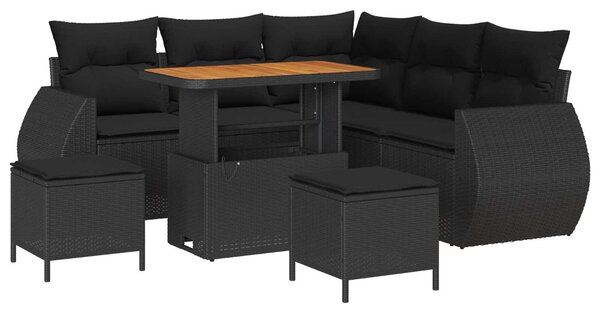 VidaXL Kerti Kanapé Szett párnával tárolóval 8 pcs Fekete polirattan