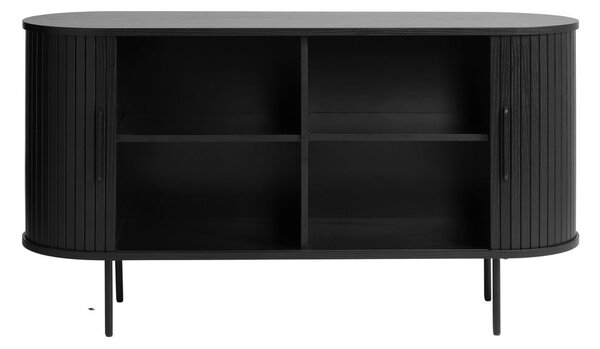 Fekete alacsony komód tolóajtóval, tölgyfa dekorral 140x76 cm Nola – Unique Furniture