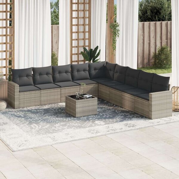 VidaXL Polyrattan Kerti Ülőgarnitúra - 10 részes - Világosszürke