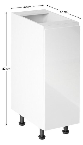 Alsószekrény, fehér/fehér extra magasfényű, jobbos, AURORA D30