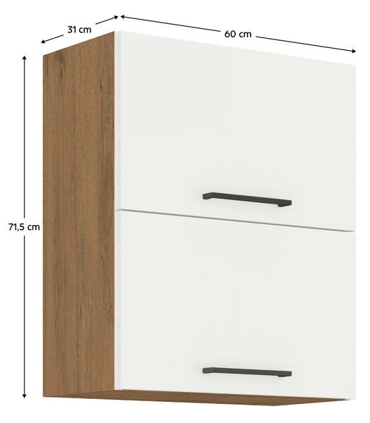 Felső szekrény, lancelot tölgy / fehér extra magas fényű HG, VEGA 60 GU-72 2F