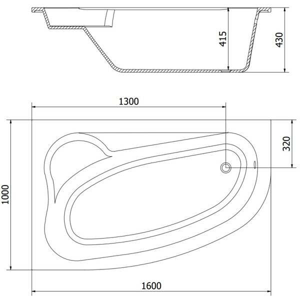 Mexen Westa sarok kád bal 160 x 100 cm, fehér - 560116010001