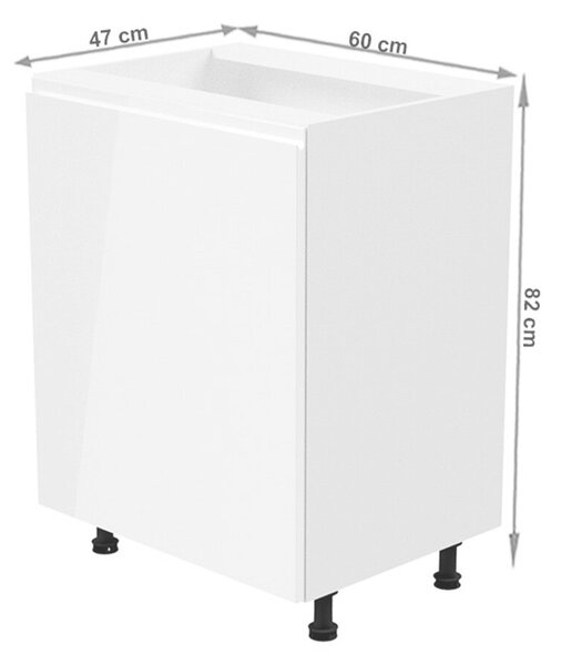 Alsószekrény, fehér/fehér extra magasfényű, balos, AURORA D601F