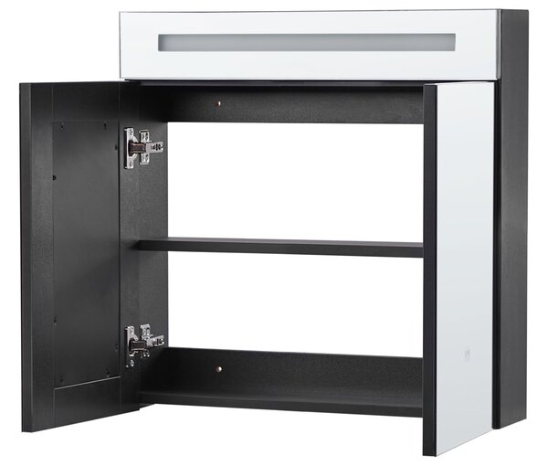 Fürdőszobai tükrös faliszekrény LED JARAMILLO 60 cm 60 cm Fekete