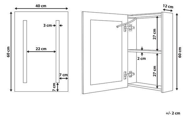 Fürdőszobai tükrös faliszekrény LED CAMERON 40 cm 60 cm Fekete