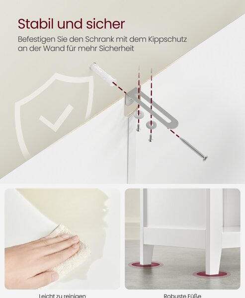 VASAGLE Fürdőszobai Tároló Szekrény 2 Fiókkal és 2 Kosárral MDF Felhőfehér 30 x 60 x 80 cm