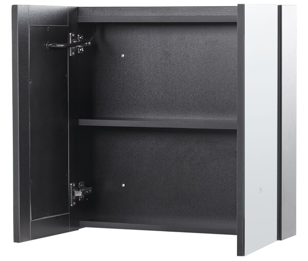 Fürdőszobai tükrös faliszekrény LED CHABUNCO 60 cm 60 cm Fekete