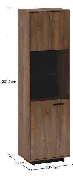 Vitrin, bolzano tölgy/fekete, balos, DELIS A1