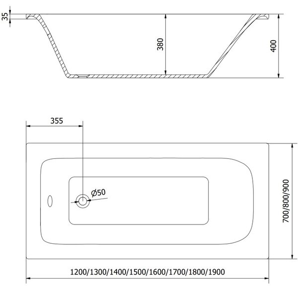 Mexen Vega téglalap alakú kád 120 x 70 cm burkolattal, fehér - 55011207000X