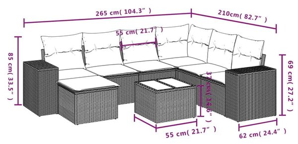 VidaXL Polyrattan Kerti Ülőgarnitúra - 8 részes - Bézs
