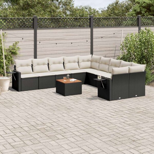 VidaXL 11 részes fekete polyrattan kerti ülőgarnitúra párnákkal