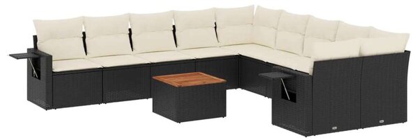 VidaXL 11 részes fekete polyrattan kerti ülőgarnitúra párnákkal