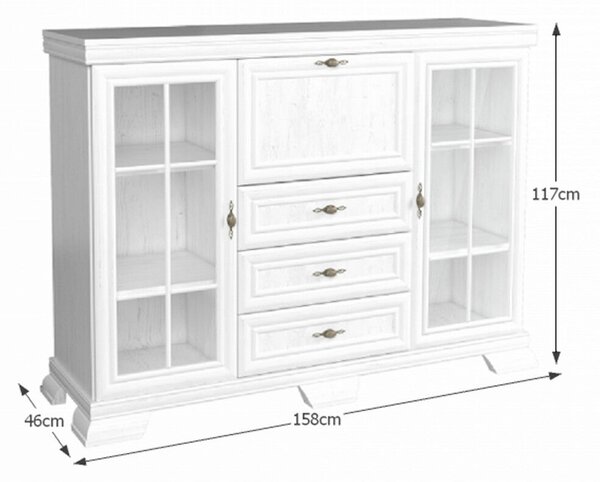 Vitrines szekrény bárszekrénnyel, sosna andersen, KORA KK6 NEW