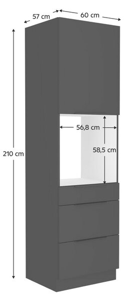 Magas szekrény beépített sütőhöz, fekete, SIBER 60 DPS-210 3S1F