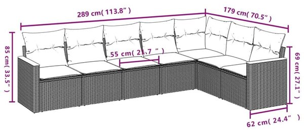 VidaXL Polyrattan Kerti Ülőgarnitúra - 7 részes - Fekete