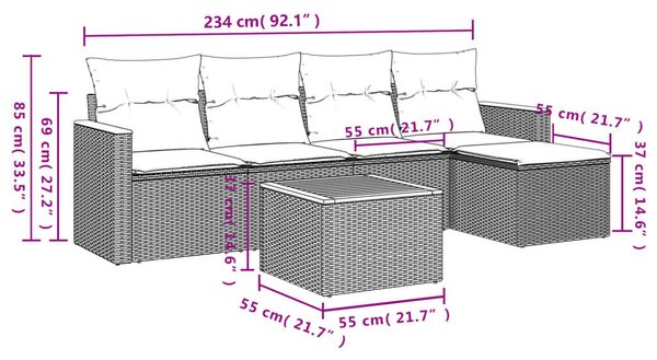 VidaXL Polyrattan Kerti Ülőgarnitúra - 6 részes