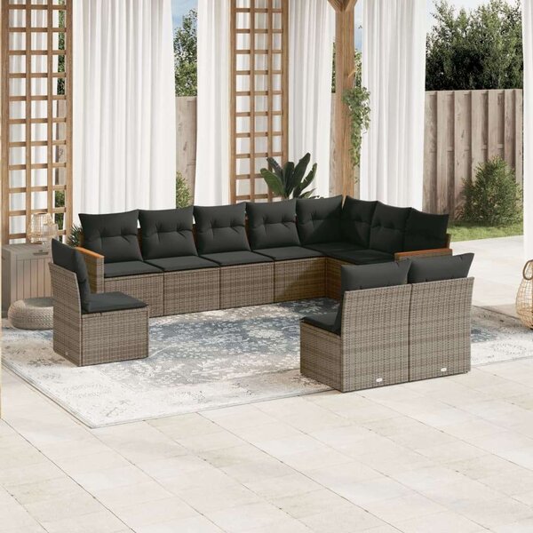 VidaXL 10 részes szürke polyrattan kerti ülőgarnitúra párnákkal