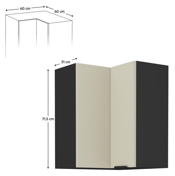 Felső sarokszekrény kasmír/fekete, ARAKA 60x60 GN-72 2F
