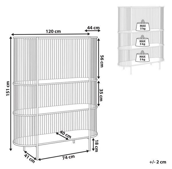 Háromszintes polcos elem BIRSON 151 cm Fekete