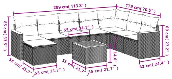 VidaXL Polyrattan Kerti Ülőgarnitúra - 9 részes