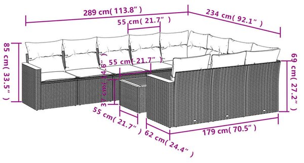 VidaXL Polyrattan Kerti Ülőgarnitúra - 11 részes - Bézs