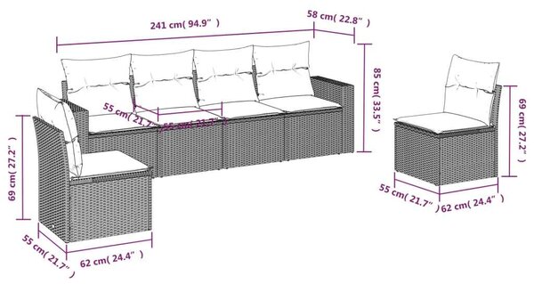 VidaXL Polyrattan Kerti Ülőgarnitúra - 6 részes - Szürke
