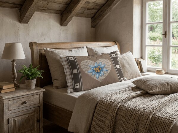 Flanel párnahuzat HEART RETRO 50x70 cm, barna