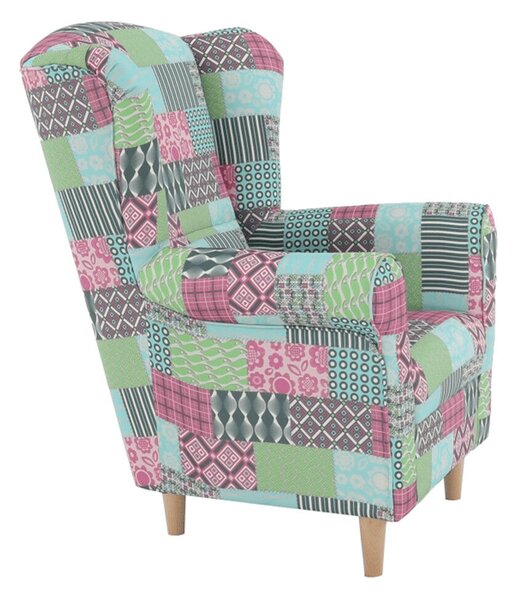Füles fotel, szövet patchwork, CHARLOT