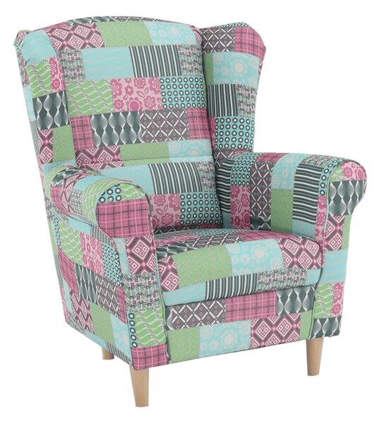 Füles fotel, szövet patchwork, CHARLOT