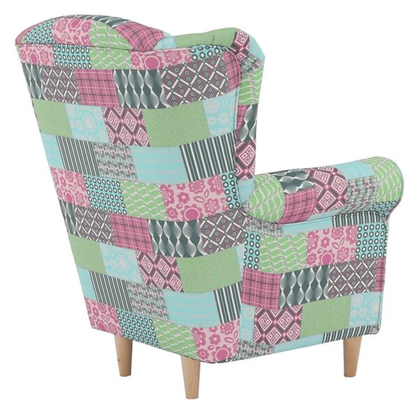 Füles fotel, szövet patchwork, CHARLOT