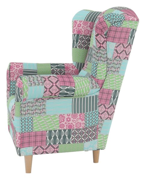 Füles fotel, szövet patchwork, CHARLOT