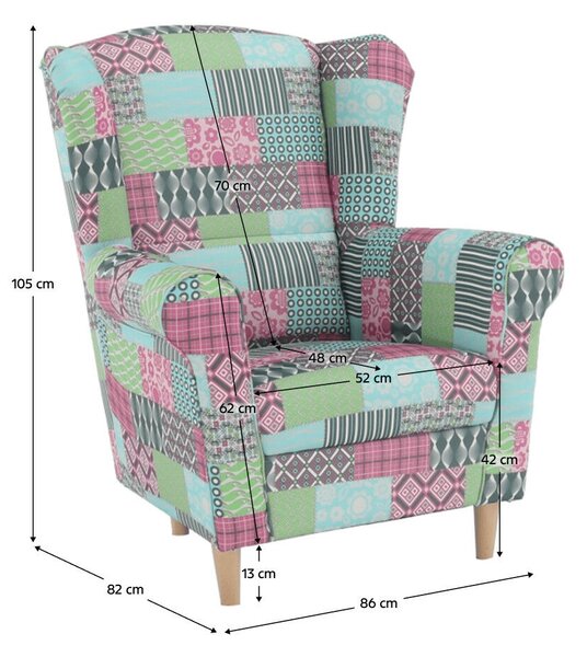Füles fotel, szövet patchwork, CHARLOT