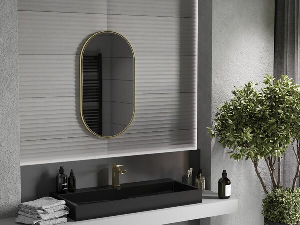 Mexen Loft ovális fürdőszobai tükör 80 x 45 cm, arany keret - 9851-080-045-000-50