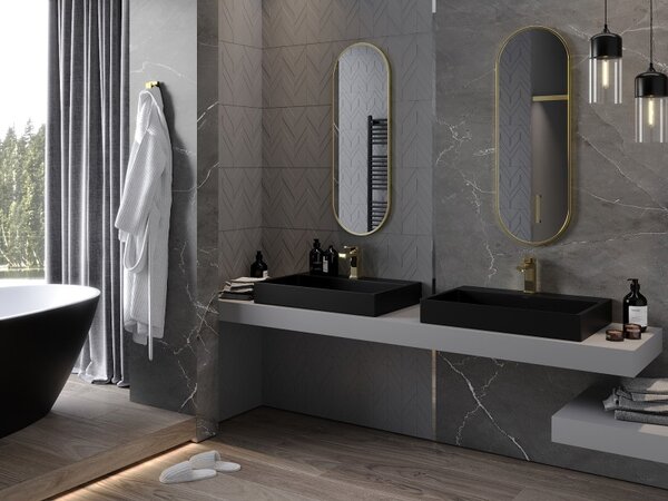 Mexen Loft ovális fürdőszobai tükör 100 x 35 cm, arany keret - 9851-100-035-000-50